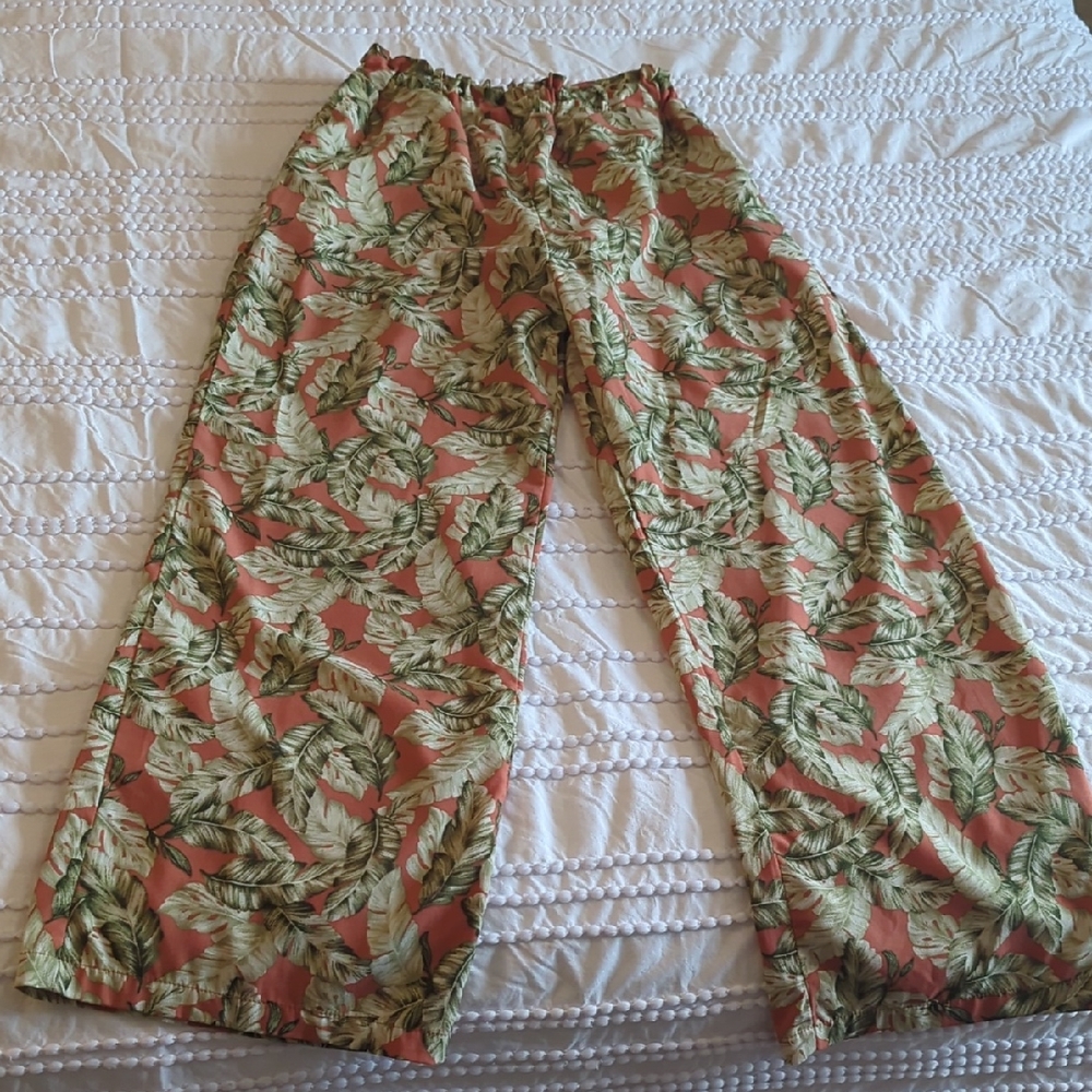 Mine Leaf Patterned Pants - Green and Orange